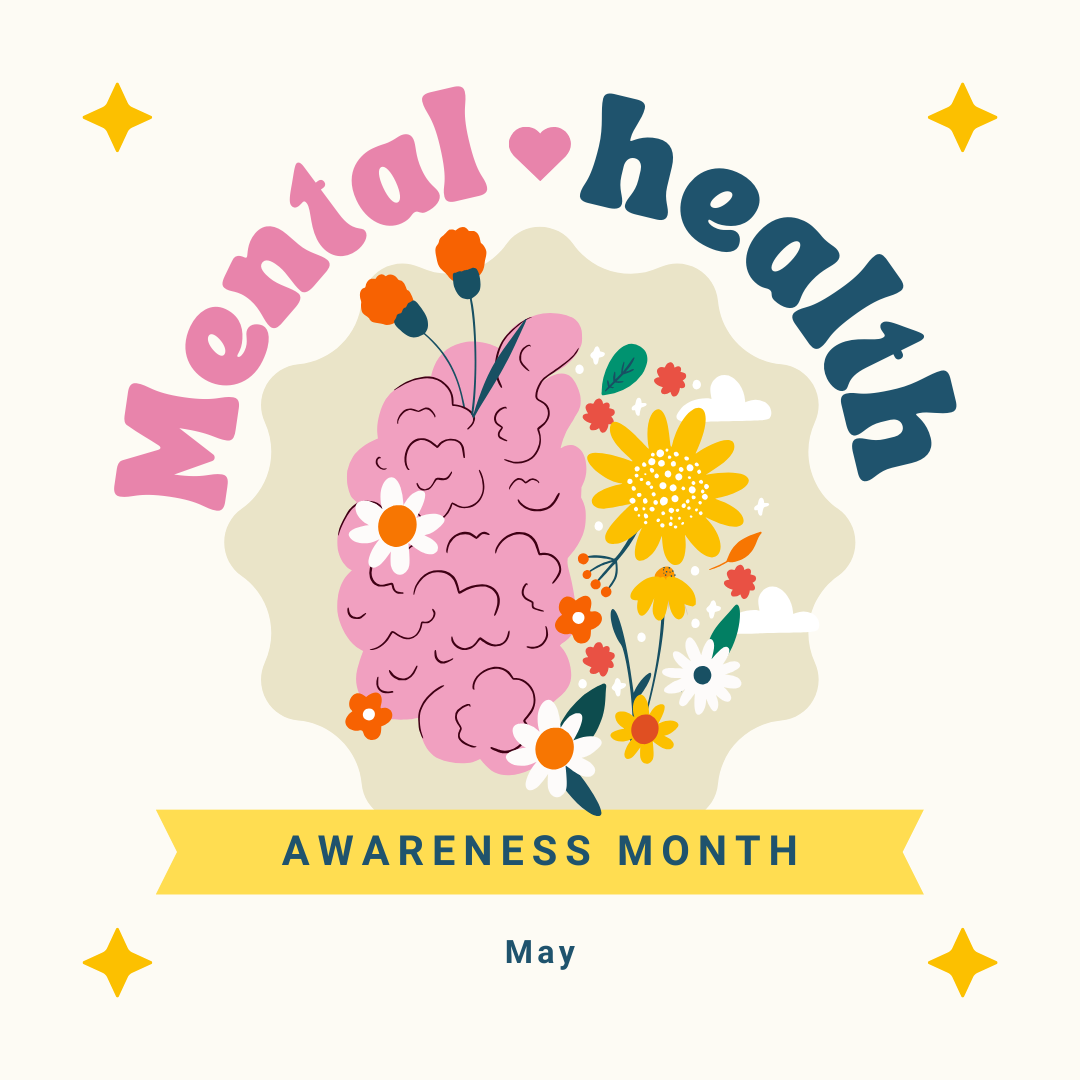 Pink Yellow Playful Floral Brain Mental Health Awareness Month Instagram Post